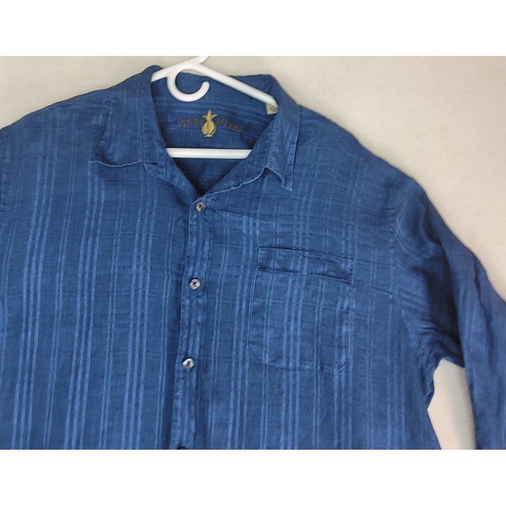 Tommy Bahama Mens XL Long Sleeve Button Down Linen Blue Texture Pocket